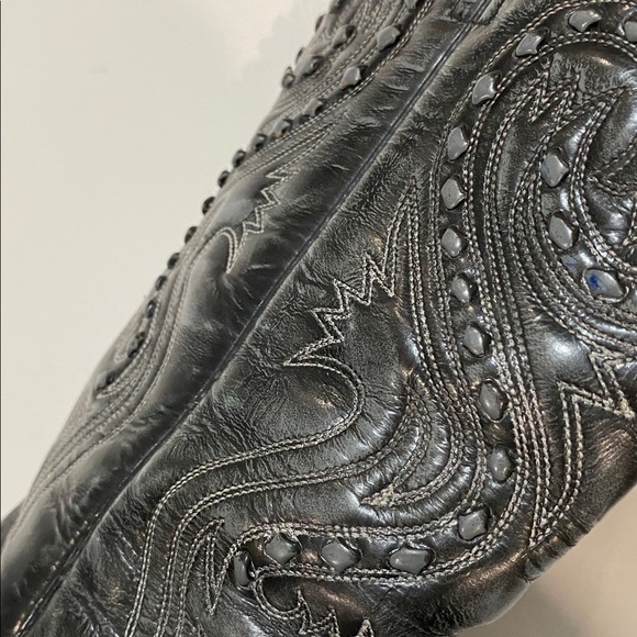 Tom Houston Black Grey Leather Cowboy Boots Size 8 Western Pointed Toe - Picture 8 of 16